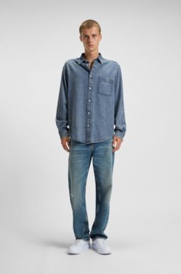Oversized-fit shirt in blue denim, Blue