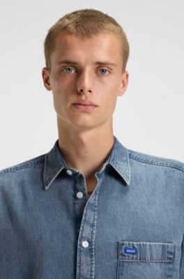 Oversized-fit shirt in blue denim, Blue
