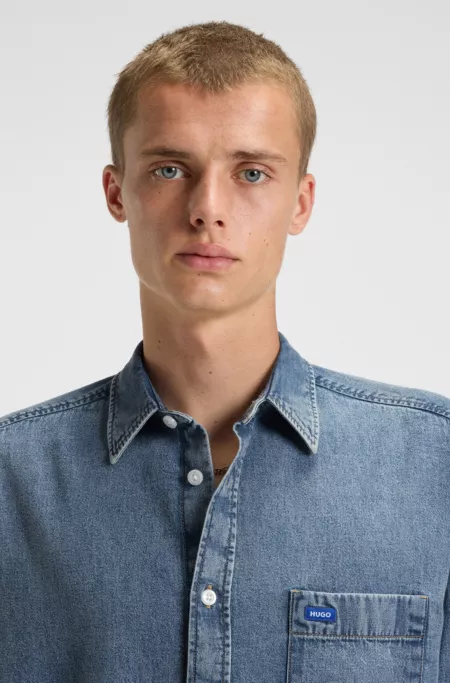 Oversized-fit shirt in blue denim