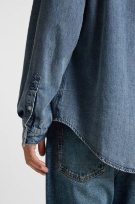 Oversized-fit shirt in blue denim, Blue