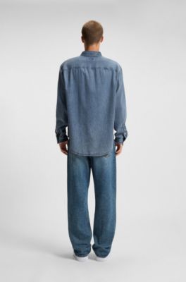 Oversized-fit shirt in blue denim, Blue