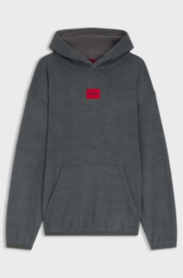 Terry-fleece hoodie with red logo label, Dark Grey