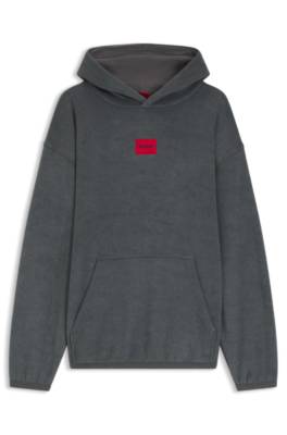 Terry-fleece hoodie with red logo label