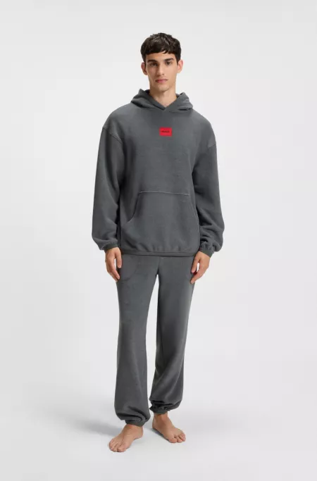 Terry-fleece hoodie with red logo label