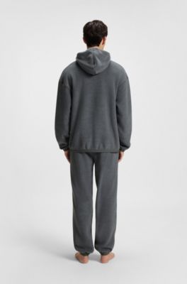 Terry-fleece hoodie with red logo label, Dark Grey
