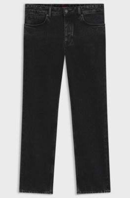 Schwarze Regular-Fit Jeans aus bequemem Stretch-Denim, Schwarz
