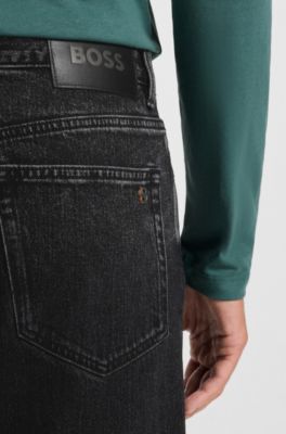 Schwarze Regular-Fit Jeans aus bequemem Stretch-Denim, Schwarz