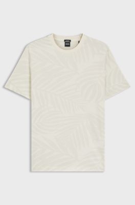 Mercerised-cotton T-shirt with leaf jacquard, White