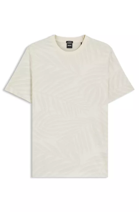 Mercerised-cotton T-shirt with leaf jacquard