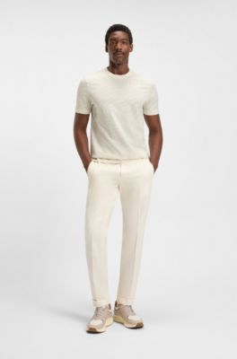 Mercerised-cotton T-shirt with leaf jacquard, Natural