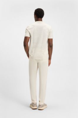 Mercerised-cotton T-shirt with leaf jacquard, Natural