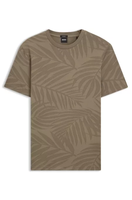 Mercerised-cotton T-shirt with leaf jacquard