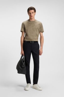 Mercerised-cotton T-shirt with leaf jacquard, Light Brown