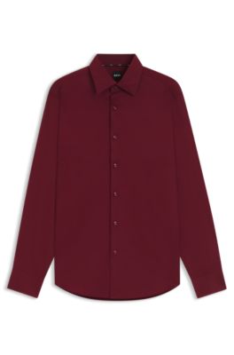 Regular-fit shirt in easy-iron cotton satin, Dark Red