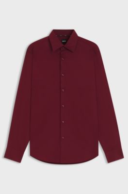Regular-fit shirt in easy-iron cotton satin, Dark Red