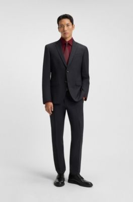 Regular-fit shirt in easy-iron cotton satin, Dark Red