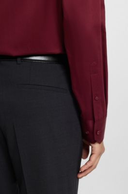 Regular-fit shirt in easy-iron cotton satin, Dark Red
