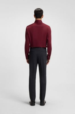 Regular-fit shirt in easy-iron cotton satin, Dark Red