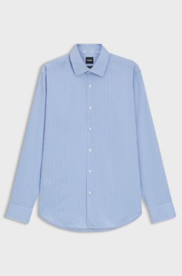 Regular-fit shirt in easy-iron striped cotton satin, Blue stripes