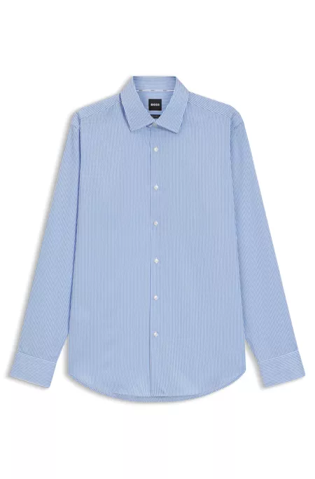 Regular-fit shirt in easy-iron striped cotton satin
