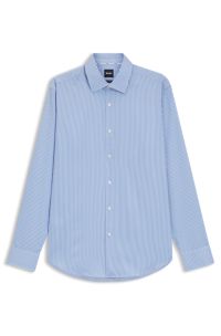 Regular-fit shirt in easy-iron striped cotton satin, Light Blue