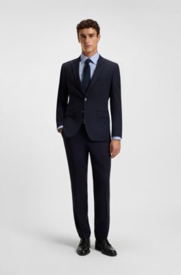 Camicia regular fit in raso di cotone a righe facile da stirare, Righe blu