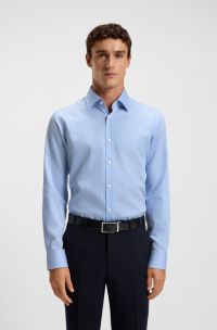 Camisa regular fit en satén de algodón de planchado fácil a rayas, Rayas azules