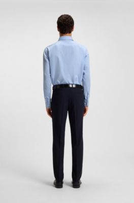 Regular-fit shirt in easy-iron striped cotton satin, Blue stripes