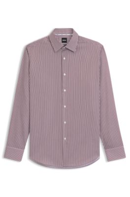 Regular-fit shirt in easy-iron striped cotton satin, Red stripes