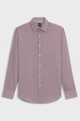 Regular-fit shirt in easy-iron striped cotton satin, Red Stripes