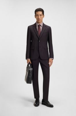 Regular-fit shirt in easy-iron striped cotton satin, Red stripes