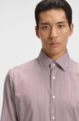 Regular-fit shirt in easy-iron striped cotton satin, Red stripes