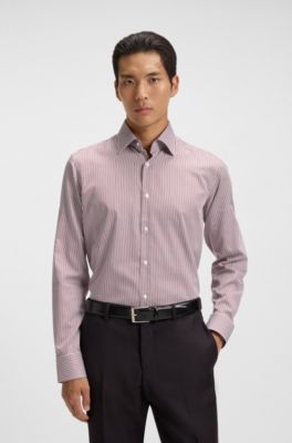 Regular-fit shirt in easy-iron striped cotton satin, Red stripes