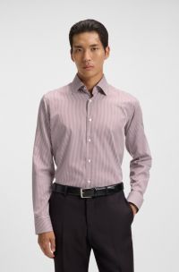 Regular-fit shirt in easy-iron striped cotton satin, Dark Red