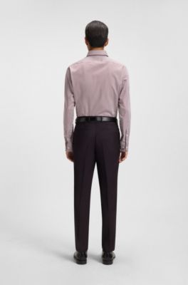 Regular-fit shirt in easy-iron striped cotton satin, Red stripes