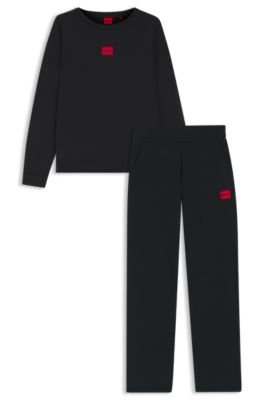 Regular-fit pyjamas in stretch cotton with logo labels, Black