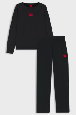 Regular-fit pyjamas in stretch cotton with logo labels, Black