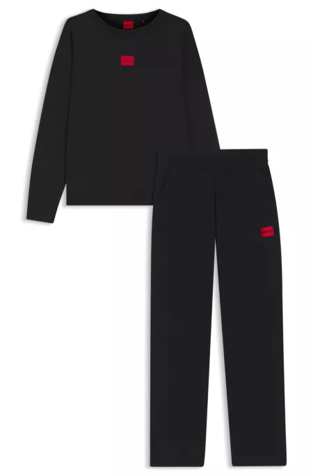Regular-fit pyjamas in stretch cotton with logo labels