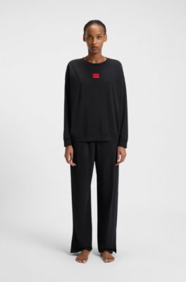 Regular-fit pyjamas in stretch cotton with logo labels, Black