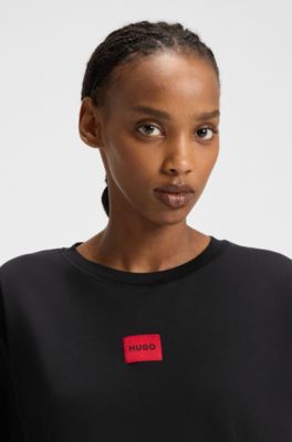 Regular-fit pyjamas in stretch cotton with logo labels, Black