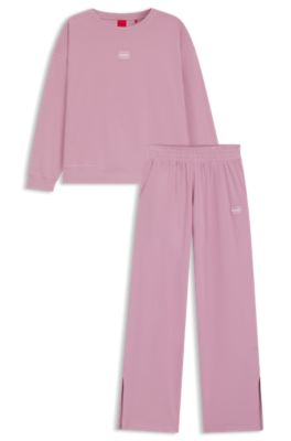 Regular-fit pyjamas in stretch cotton with logo labels, Pink