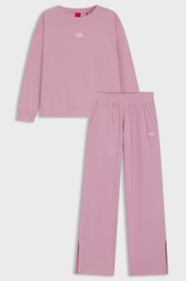 Regular-fit pyjamas in stretch cotton with logo labels, Pink