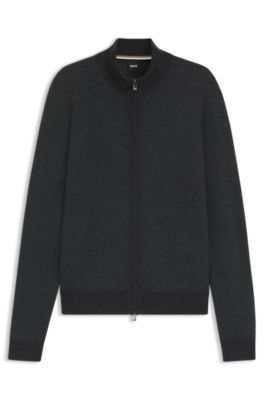 Knitted cardigan in virgin wool and cotton, Black