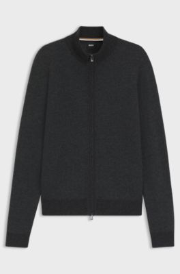 Knitted cardigan in virgin wool and cotton, Black