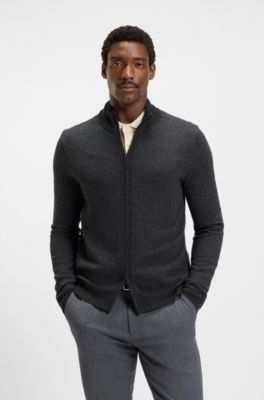 Knitted cardigan in virgin wool and cotton, Black