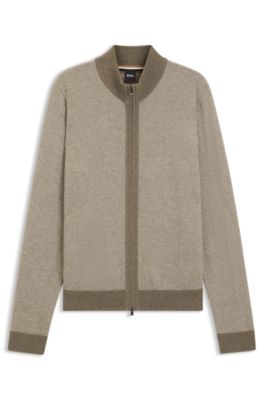 Knitted cardigan in virgin wool and cotton, Light Brown