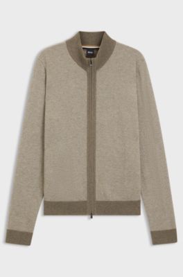 Knitted cardigan in virgin wool and cotton, Light Brown