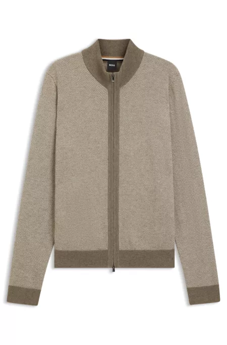 Knitted cardigan in virgin wool and cotton