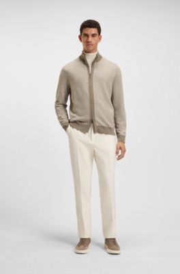 Knitted cardigan in virgin wool and cotton, Light Brown