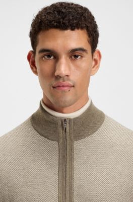 Knitted cardigan in virgin wool and cotton, Light Brown